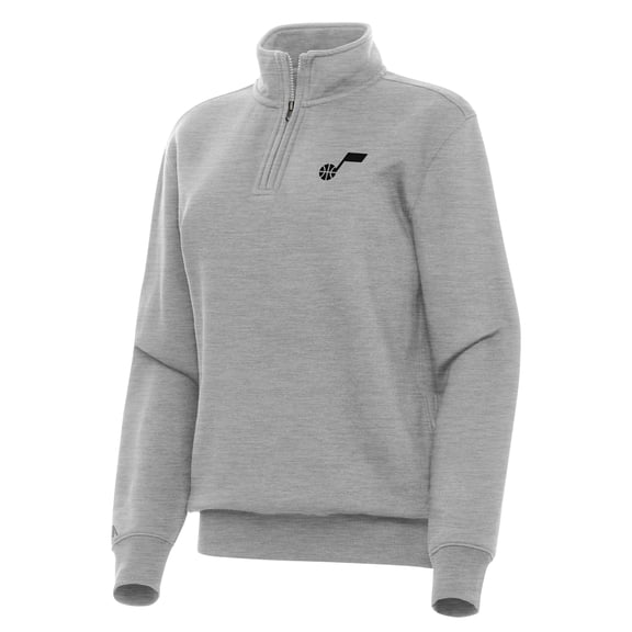 Women's Antigua Heather Gray Utah Jazz Victory Quarter-Zip Sweatshirt