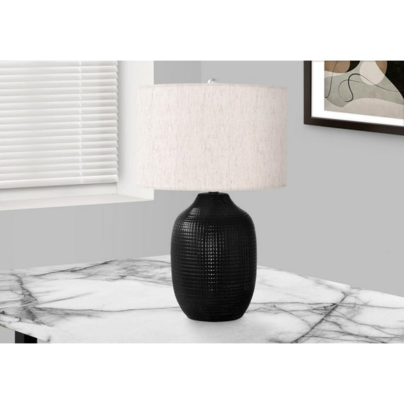 Monarch Specialties Luminaire, 26"h, Lampe De Table, Noir Céramique, Teinte Ivoire / Crème, Contemporain