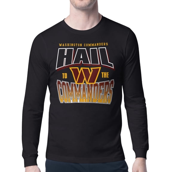 Men's Starter Black Washington Commanders Comic Style Slogan Long Sleeve T-Shirt