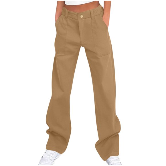 BLVB Cargo Pants Women High Waisted Straight Leg Outdoor Hiking Travel Pants Streetwear for Work Casual Office with Pockets