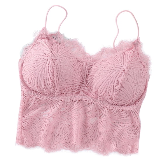 Padded Bralettes for Women Push Up Fashion Lace Backless Solid Strap Wrap Hollow Out Bra Underwear V-Neck Push-up Bra Feature Hook and Eye Closure Longline Bra Style Y-120 , Pink-a One Size
