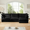 thumbnail image 3 of Gewnee Deep Seat Modern 3 Seater Sectional Sofa Couch With Ottoman,L Shape Cream Corduroy Fabric Comfy Couch for Living Room, 3 of 24