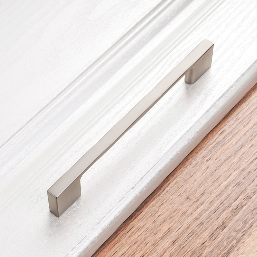 KOOFIZO 10 Pack Wide Foot Cabinet Bar Pull - Brushed Nickel Modern Solid Handle, 5 Inch/128mm Screw Spacing