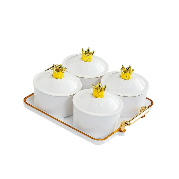 Bandeja de 4 rejillas para servir frutos secos, bandeja para frutos secos, platos divididos. Blanco