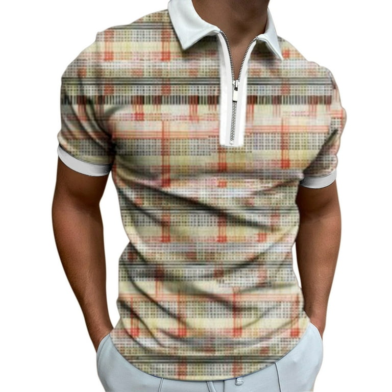 Polo Shirts Male Casual Print Zipper Turn Down Blouse Short Sleeve Tops  Shirt Mens Summer Shirts