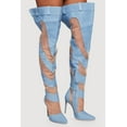 thumbnail image 2 of Women's Chevron Mesh Insert Denim Thigh High Stiletto Heel Boots, 2 of 3