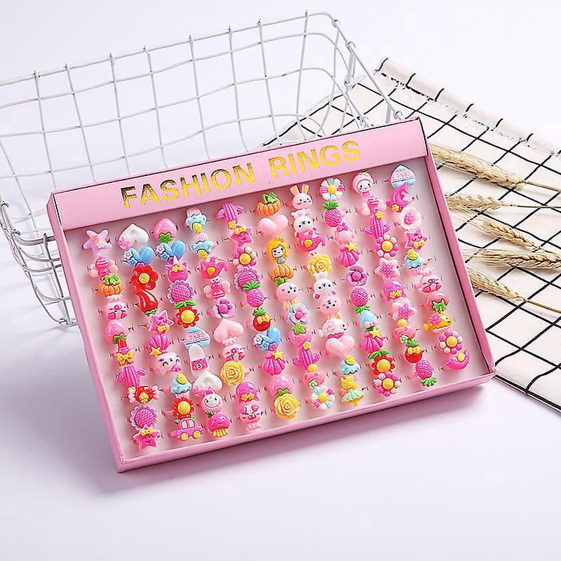 100 Bagues Enfants Réglables - Style Aléatoire - Cadeau Fille DIY