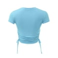thumbnail image 2 of FashionMille Women's Ruched Side Shierred String Trim Short Sleeve Soft Crop Top - Made in USA, 2 of 5
