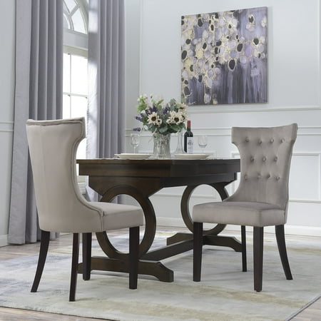 2 Black Dining Chairs - Belleze Set of 2, Elegant Tufted Upholestered Dining Chair High-Backrest, Taupe