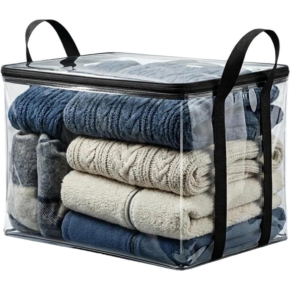 Clear Storage Bag, Thickened Foldable Zipper Organizer with Handles, Portable for Home Moving Travel