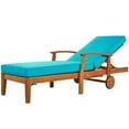 thumbnail image 2 of Seizeen 78.8" Solid Wood Outdoor Chaise Lounge, Patio Lounge Chair Reclining Daybed with Cushion, Sun Lounger Wheels & Sliding Cup Table for Backyard, Garden, Poolside, Brown Finish+Blue Cushion, 2 of 11