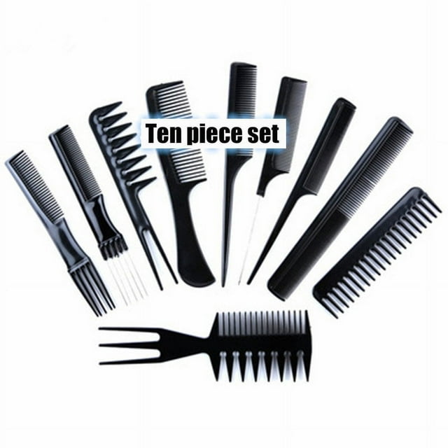 Juego de peines para el cabello de 10 piezas, peines para el cabello de plástico fino de bolsillo para mujeres y hombres, peine de vestir fino (negro) $ Juego de peines para el cabello de fibra de