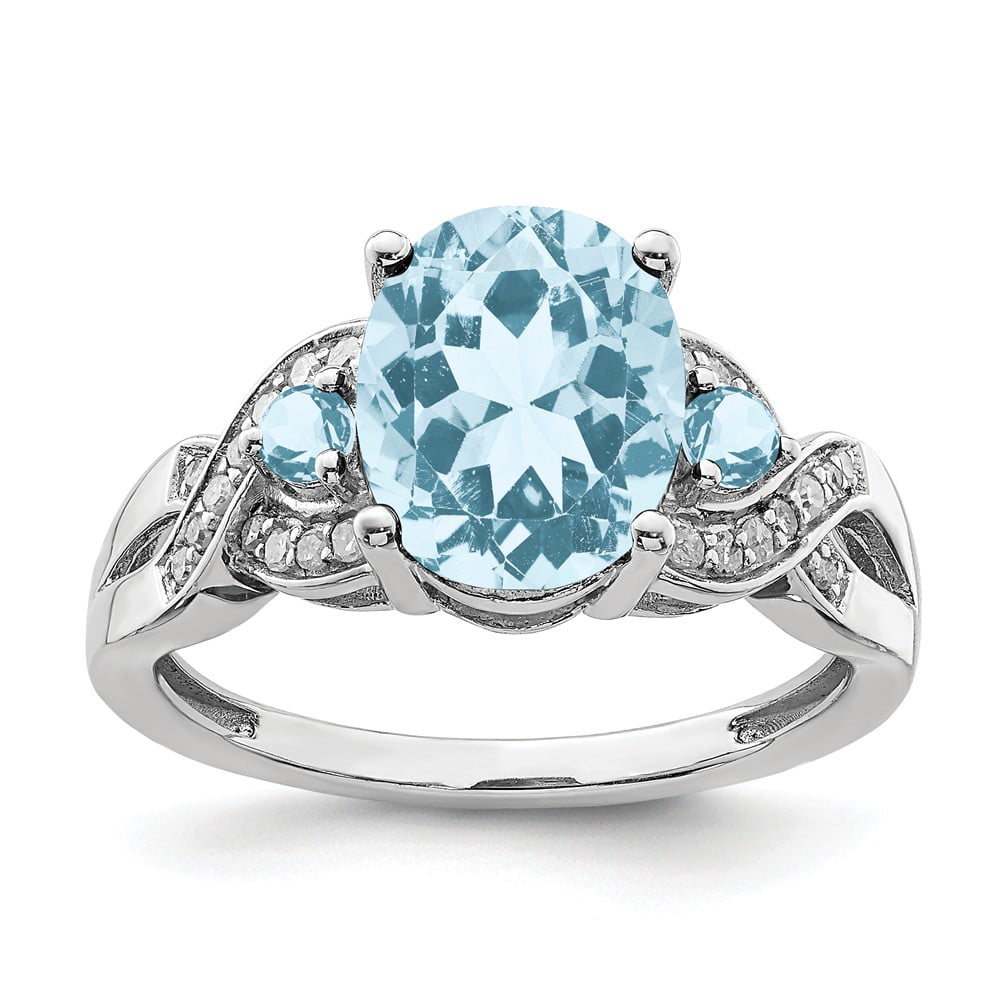 AA Jewels - Solid 925 Sterling Silver Diamond and Light Swiss Blue ...