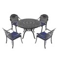 thumbnail image 2 of 5-Piece Set Of Cast Aluminum Patio Furniture With Blue Cushions, 2 of 9