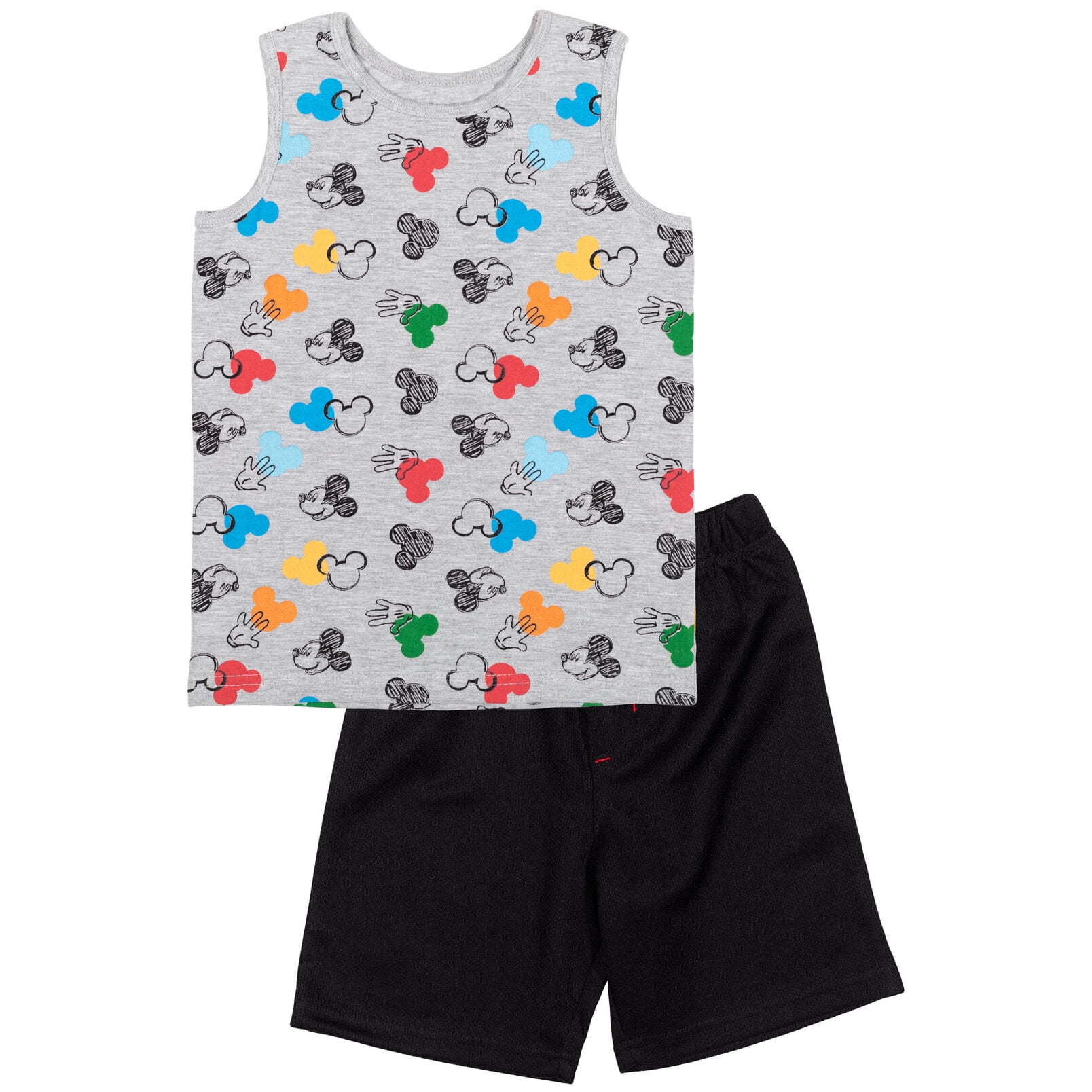 Disney Mickey Mouse Little Boys T-Shirt Tank Top and Mesh Shorts 4 Piece Outfit Set Infant to Little Kid