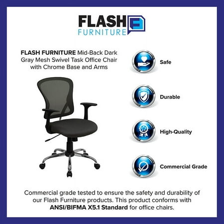 UPC: 0812581017410 | Flash Furniture Mid-Back Dark Gray Mesh Swivel Task Office Chair with Chrome Base and Arms