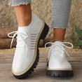 thumbnail image 2 of Knit Oxford Shoes for Women Lace up Breathable Mesh Solid Color Classic Lug Sole Low Heel Elastic Slip on Dress Shoes White Size 8.5, 2 of 7