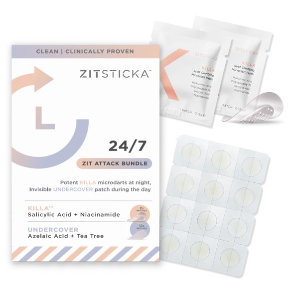 ZitSticka 24/7 Attack Bundle parches para acné para la cara – El parche para espinillas más potente del mundo con microdardos de acción rápida – Comienza a funcionar en 2 horas para granos y imperfecc