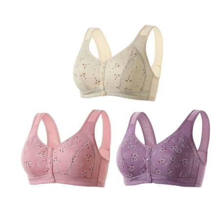 GERsome 3PCS Women s Front Closure Bras Posture Full Coverage Plus Size No Underwire Support Plunge Seamless Bra 3PCS#Beige/Purple/Hot Pink XXXXL