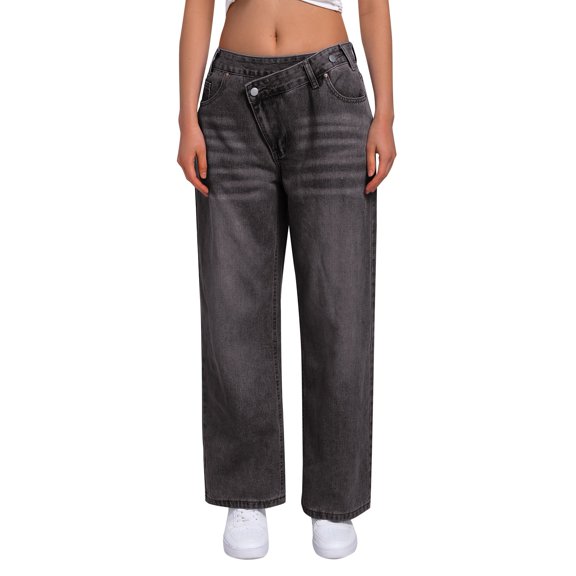 Womens Solid Color Straight Leg Denim Jeans Casual Loose Fit Denim Pants Relaxed Fit Trousers Womens Jeans Wide Leg Classic Blue Denim