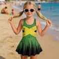thumbnail image 3 of COEQINE Swim Dress for Girls, One Piece Swimsuit Scoop U-Neckline Wide Straps Swimwear Attached Skirt, Playful Bathing Suit for 5-6 Year Olds, Easy Care, Distressed Jamaican Flag, 3 of 8
