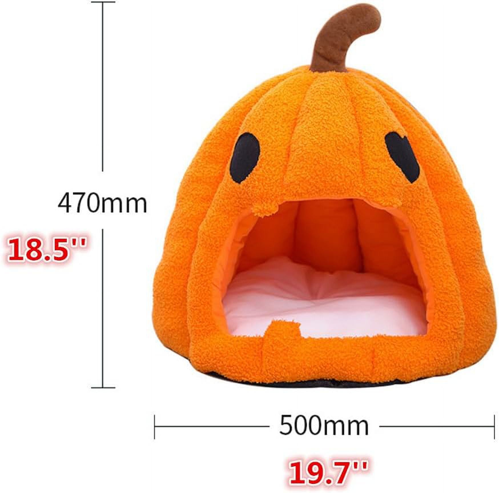Cute Pumpkin Cat Bed for Indoor Cats Cat House Tent with Removable Washable Cushioned Pillow (20 Inch)