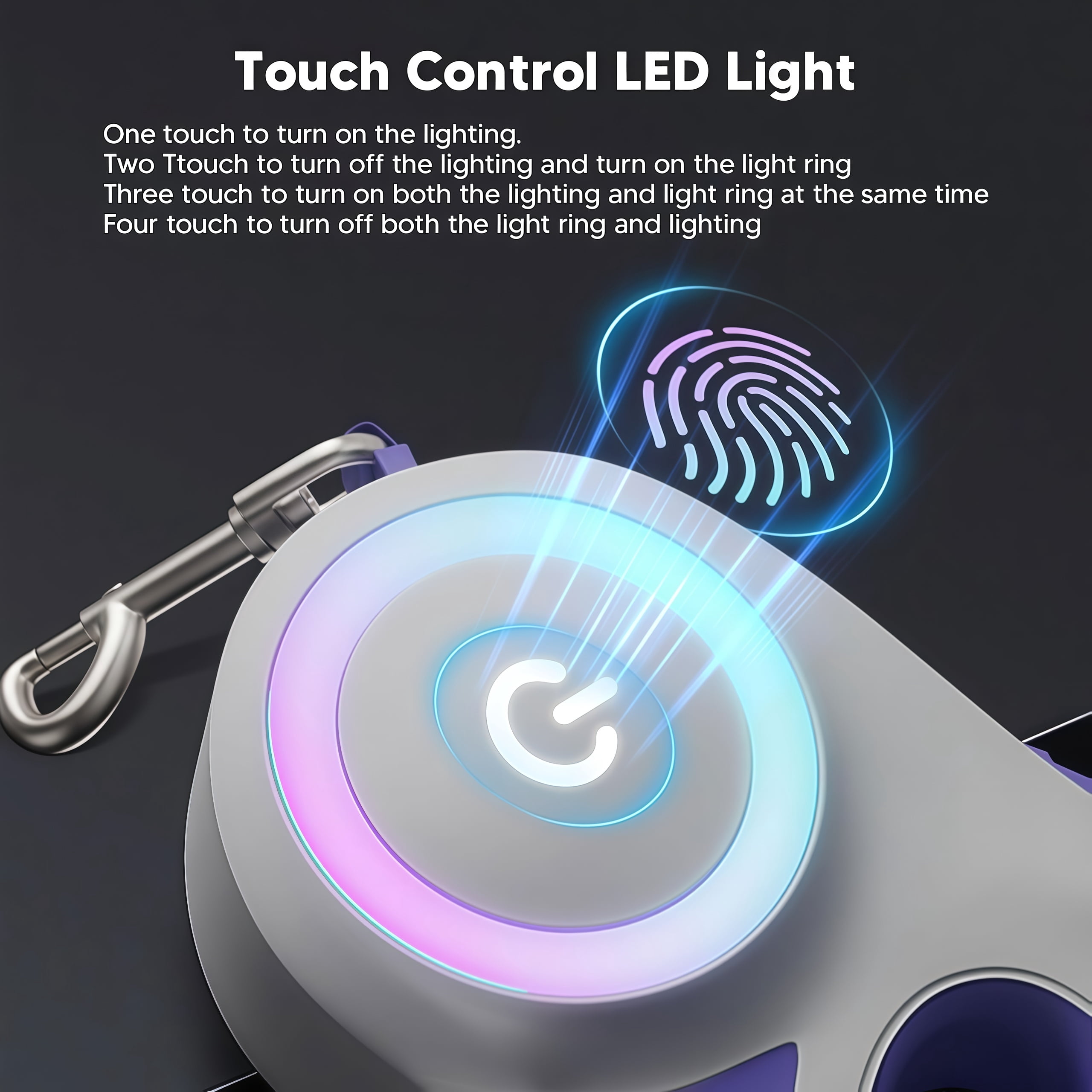Dog Supplies Luminous Retractable Dog Leash with Front Safety Led Light - 360°Tangle-Free Training Leash for Ultimum Freedom with Anti Slip Handle Dogs & Cats - Purple