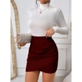 thumbnail image 4 of Burgundy Solid Color Bodycon Mini Skirt For Women, 4 of 7
