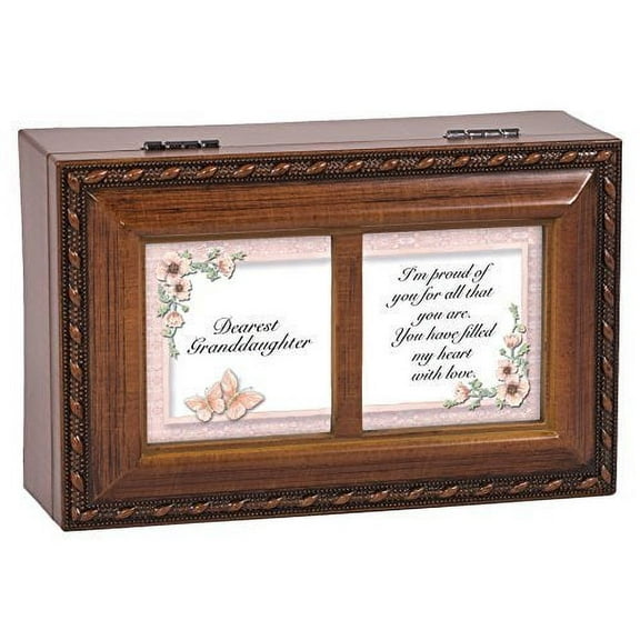 Dearest Granddaughter I'm Proud of You Wood Finish Jewelry Music Box Plays Tune Ave Maria