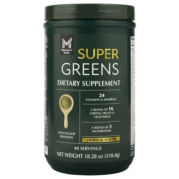 Member's Mark Super Greens Powder, Tropical Flavor, 18.28 Ounces, 48 Servings