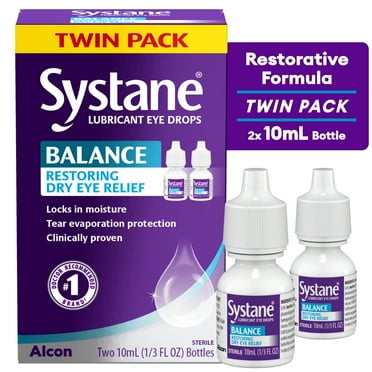 Systane Balance Lubricating Eye Drops for Dry Eyes Symptoms, 10mL, Twin Pack