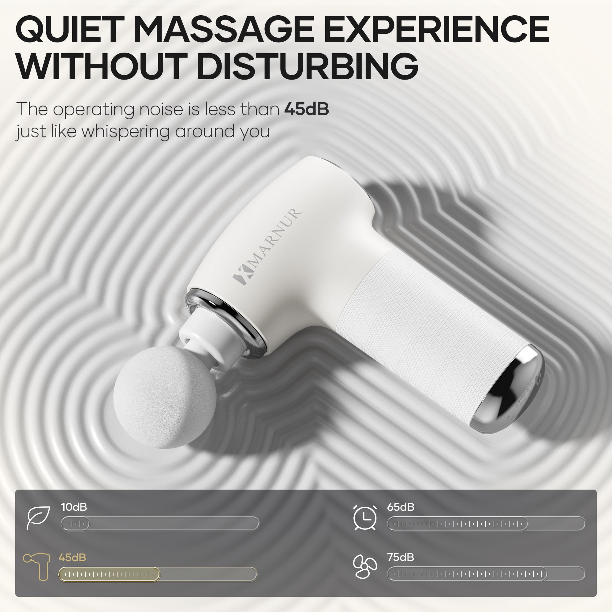 MARNUR Mini Massage Gun with Brushless Motor Portable Handheld Deep Tissue Massager, Light & Palm-Size & Quiet, White