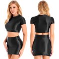 thumbnail image 3 of Conjuntos de faldas de vestir para mujer, conjuntos de dos piezas, ropa de discoteca, Top corto de manga corta con cuello redondo y falda de cintura alta, conjuntos Rave, 3 of 5
