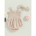 thumbnail image 4 of Cenuakty Baby Girls Romper Set, Sleeveless Pleated Hollowed Solid Romper with Bowknot Hairband, 4 of 8
