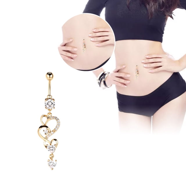Zircon Belly Ring,Unique Heart Shape Anti-allergy Copper Belly Ring Body Piercing Ring Innovative Solution