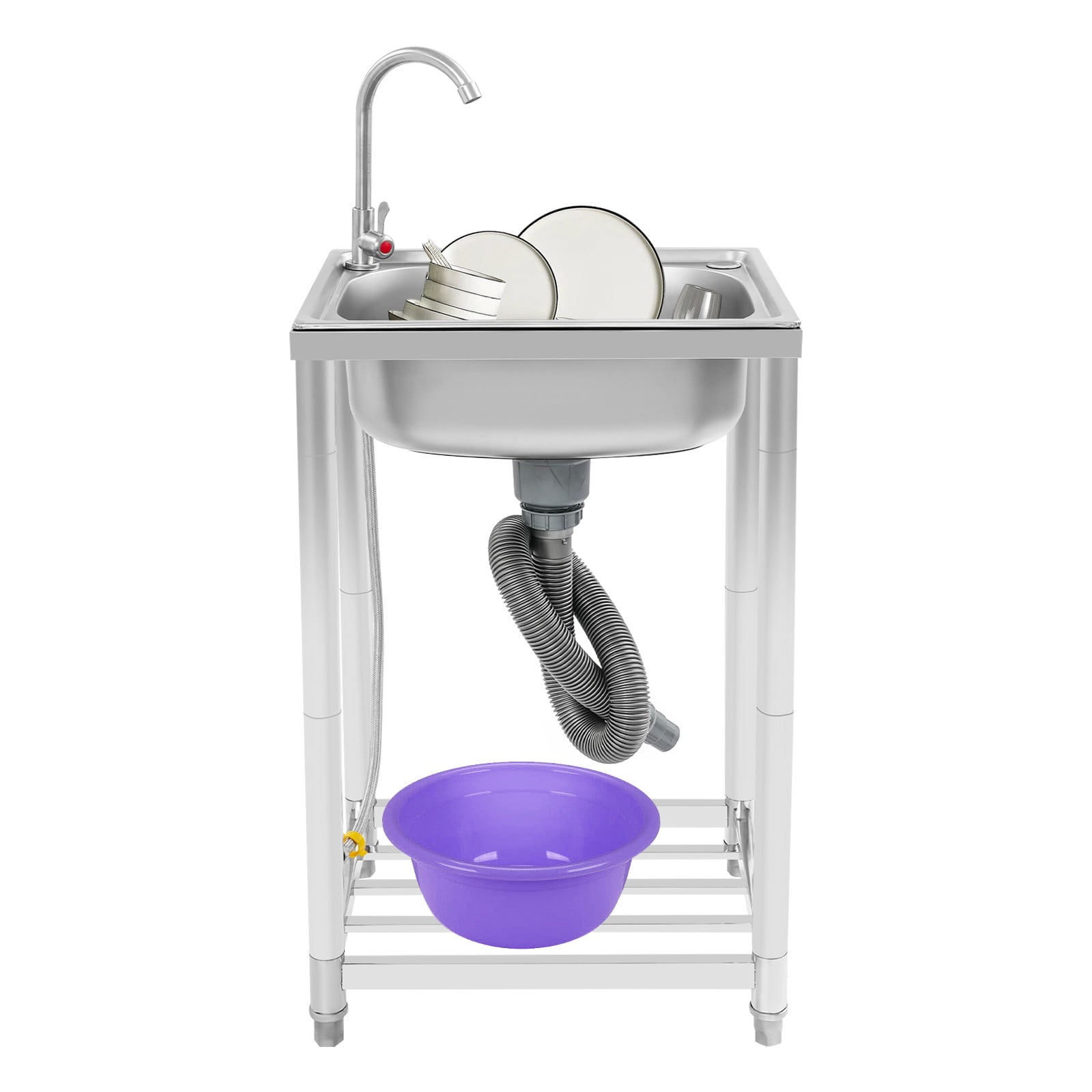 Kitchen Sink, Stainless Steel Sink, Free Standing Single Bowl Sink for Homes, Outdoors, Restaurants, Laundry Rooms, Basements (19.69*15.75*32.28 in)