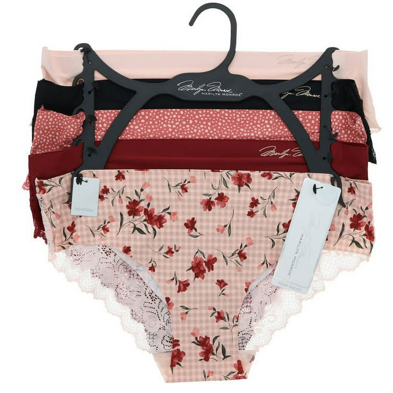 Marilyn Monroe Women's Sexy Lace Hipster Brief Panties 5 Pack - Black &  Cherry Red Floral Checks - Medium 
