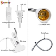 Spencer E27 Bulb 2 Head Clip-On Cable Desk Lamp Holder Flexible Gooseneck Book Lights Stand Clamp Lamp Socket for Home Plants Grow Reptiles Aquarium (Black)