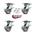 thumbnail image 2 of Heavy Duty Large Top Plate Semi Steel Cast Iron Swivel Caster Set of 4 w/5" x 2" Silver Wheels - Includes 4 Swivel w/Side Lck Brakes & Bolt on Swivel Locks - 4000 lbs Total Cpty - Service Caster Brand, 2 of 2