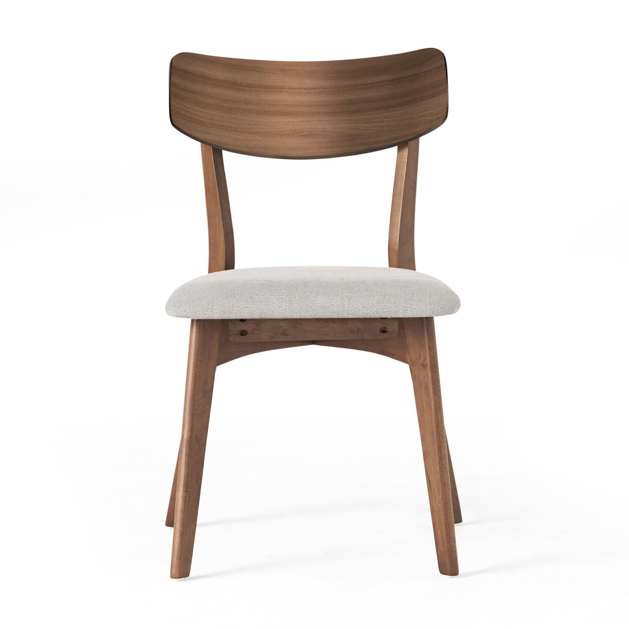 Mid-Century Modern Dining Chairs with Upholstered Seats & Rubberwood Frame, Light Beige, Set of 2