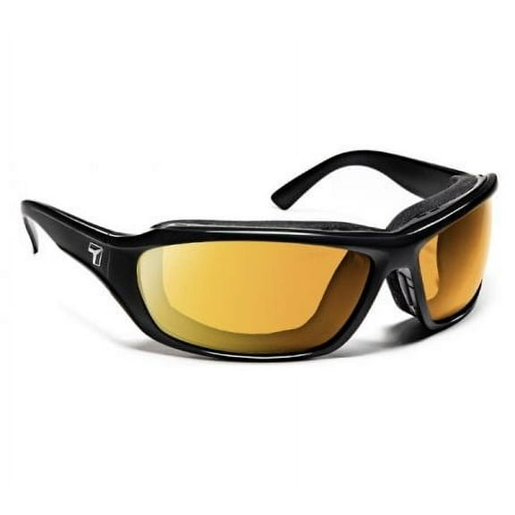 7 Eye Derby/ SharpView Sunglasses Yellow Lens, Glossy Black Frame, M-XL