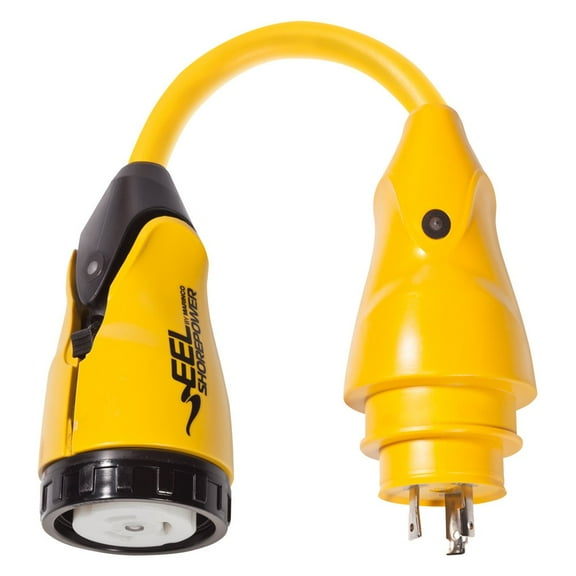 P30-503 EEL Pigtail Adapter Dock Side Male 30A 125V Locking to Boat Side Female 50A 125V Locking with Sealing Collar System