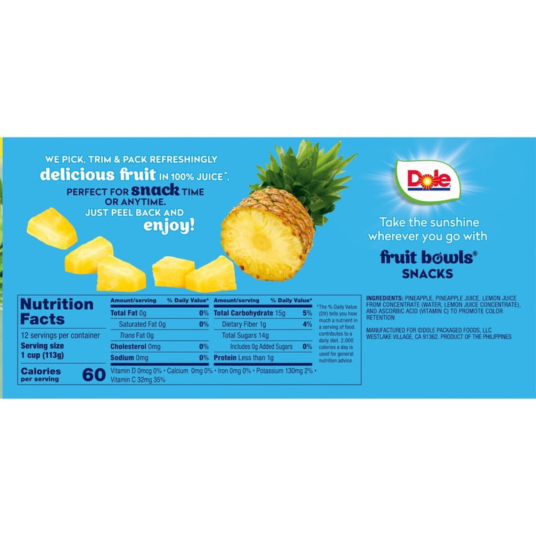 Dole Fruit Bowls Pineapple Paradise Tidbits in 100% Fruit Juice, 4