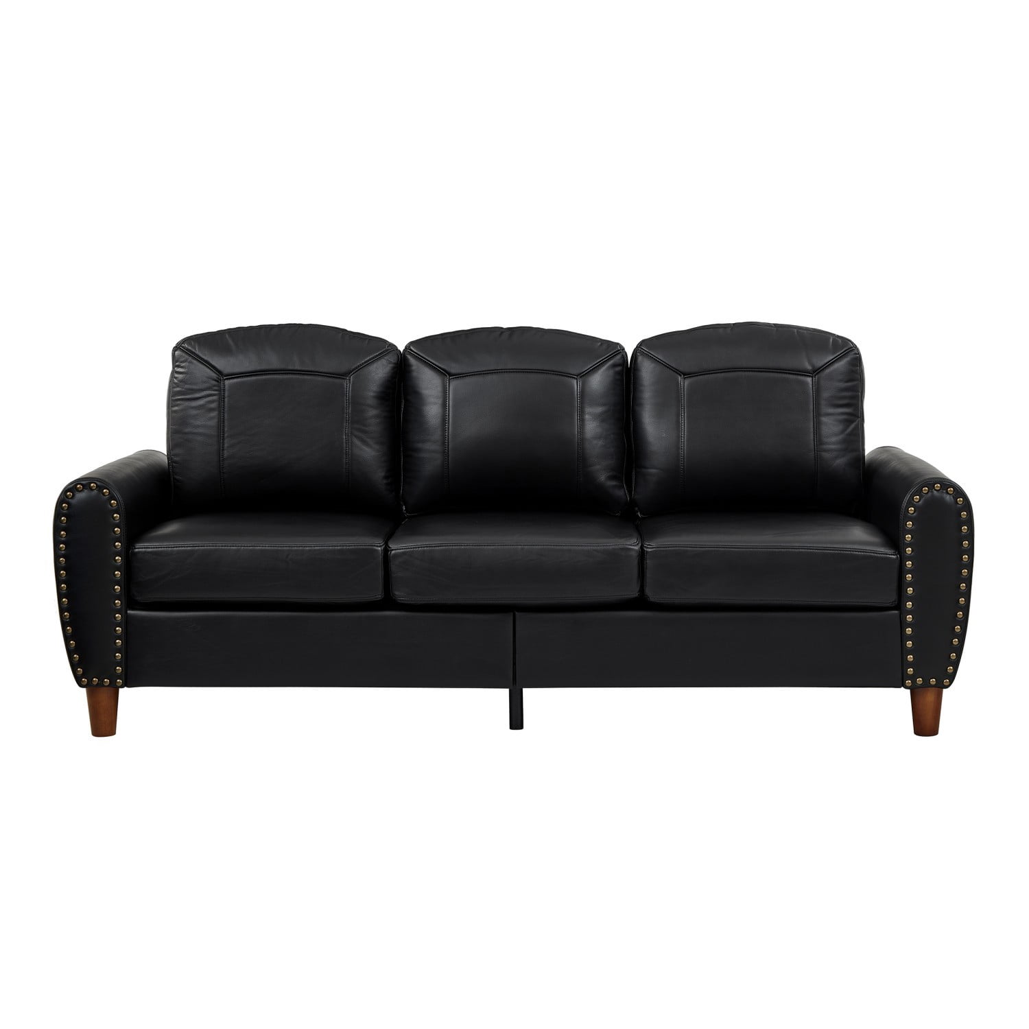 81.5" Classic Faux Leather Sofa Couch Rolled Arm Upholstered PU Leather Living Room Sofa with Solid Wood Legs, 3 Seater Couch for Home Office, Black