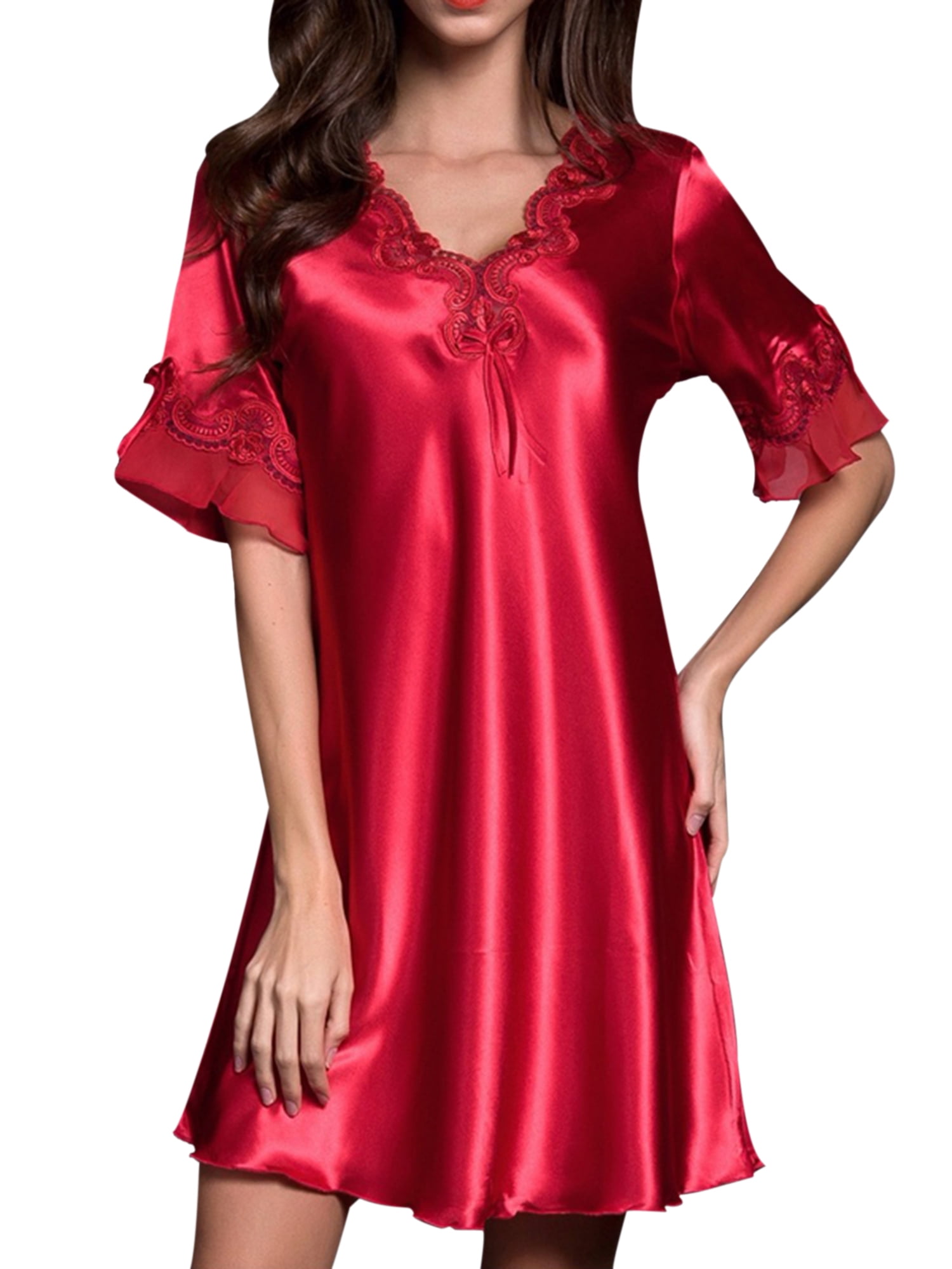 Womens Floral Lace Silk Satin Lingerie Sleepwear Night Dress Nightwear Dress USA