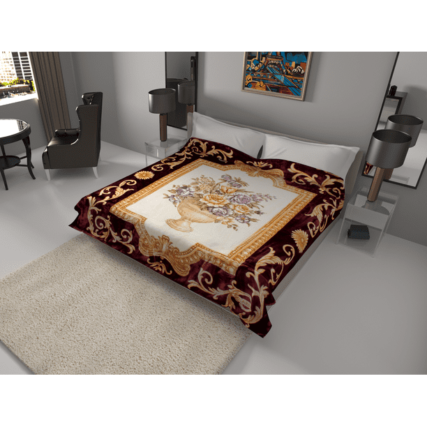 SOLARON Thick Heavyweight Ultra Silky Soft Mink Blanket King Classic Design Burgundy Walmart