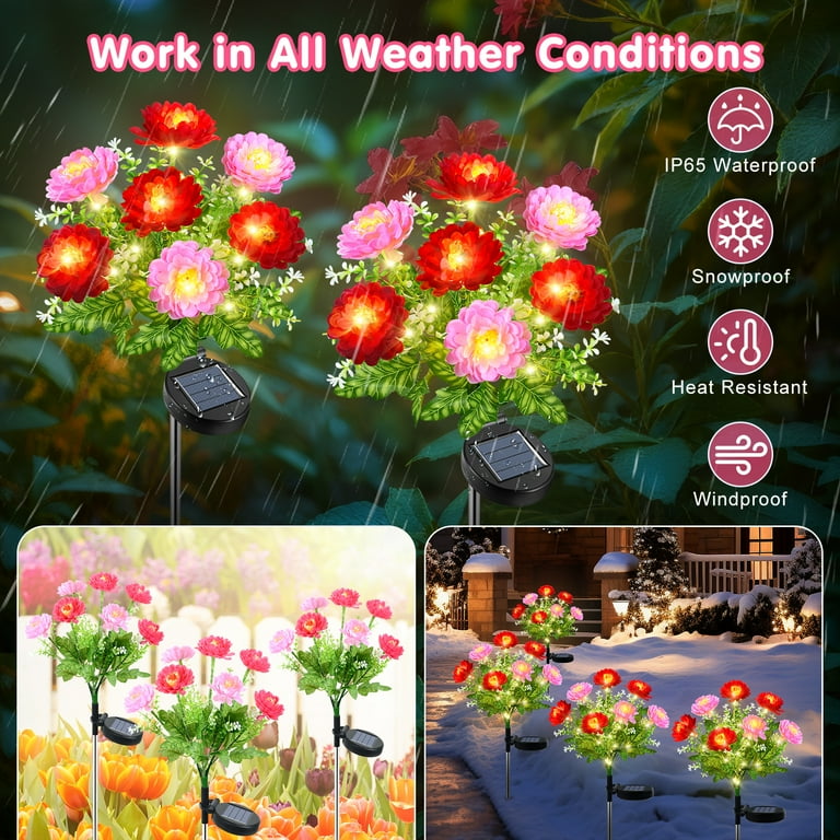Qoosea Solar Flower Lights, 2 Pack Snow Lotus photo 3