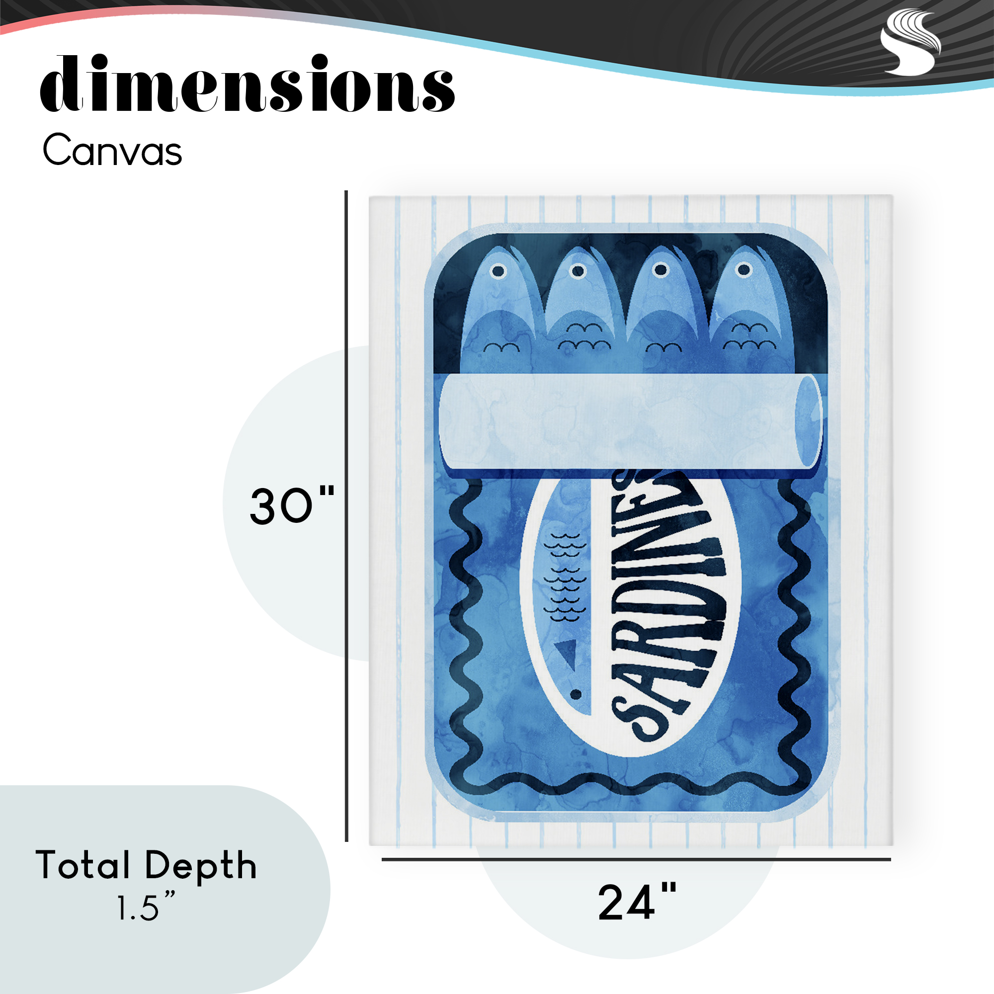 Blue Sardine Tin Over Stripes Canvas Wall Art, design by Daphne Polselli