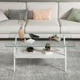 thumbnail image 2 of Tcbosik 38.6" Rectangle Coffee Table with Open Shelf, 2-Tier Accent Cocktail Table with Glass Top, Center Table with Metal Legs for Living Room, Easy Assembly, Clear+White, 2 of 9