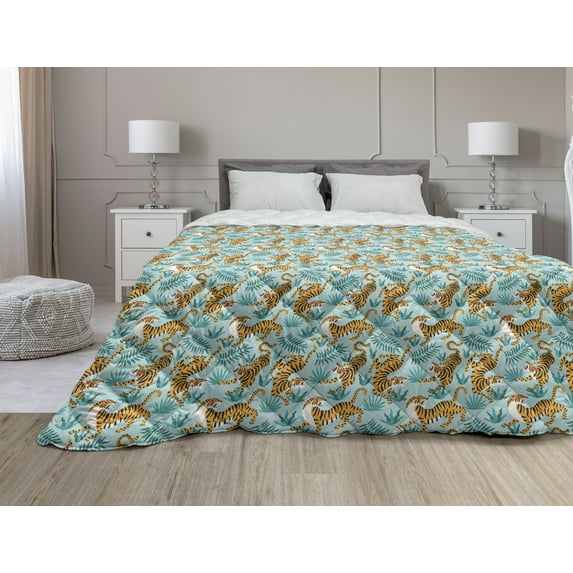 Art Deco Down Alternative Comforter, Repeating Classic Greek Style Retro Geometric Leaves Foliage Minimal Pattern, Microfiber Quilt for All Season, 5 Sizes, Almond and White, by Ambesonne